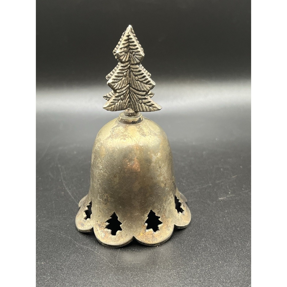 Vtg Silver Christmas Bell Christmas Tree Top, Star Cutouts at Base 3.5 in - Picture 2 of 10